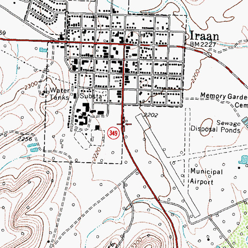 Topographic Map of Iraan Municipal Airport, TX