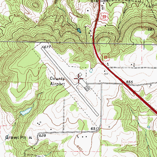 Topographic Map of Cherokee County Airport, TX