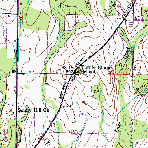 Topographic Map of Turner Chapel, AL
