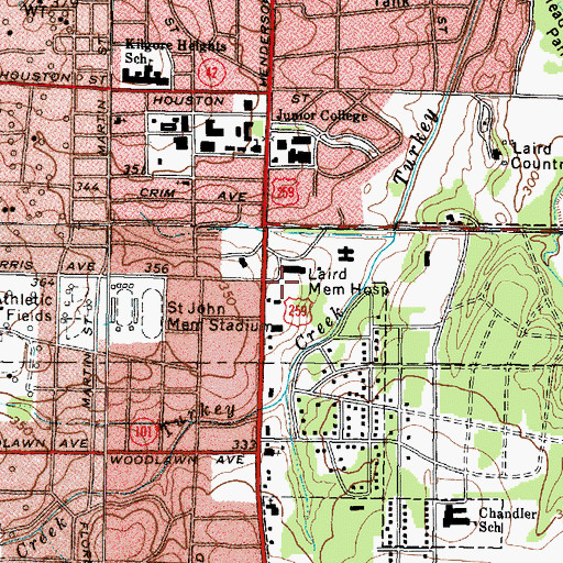 Topographic Map of Roy H Laird Memorial Hospital Heliport, TX