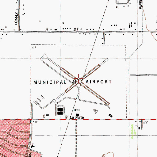 Topographic Map of La Porte Municipal Airport, TX