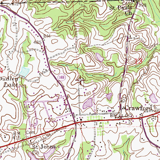 Topographic Map of Crawford Cemetery, AL