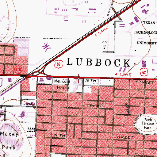 Topographic Map of Lubbock Methodist Hospital Heliport, TX