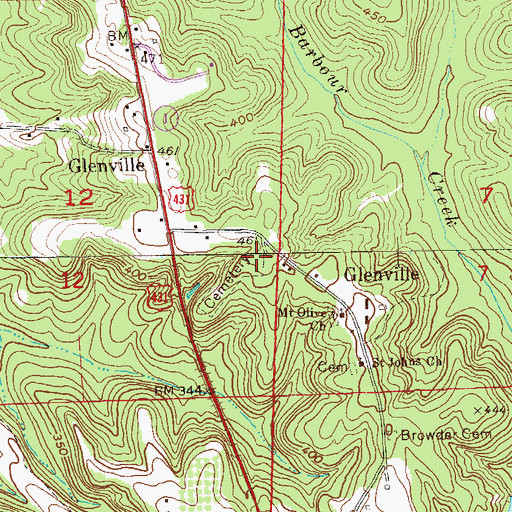 Topographic Map of Glennville Cemetery, AL