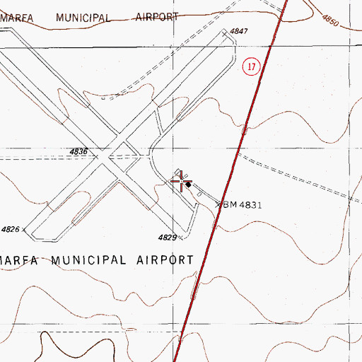 Topographic Map of Marfa Municipal Airport, TX