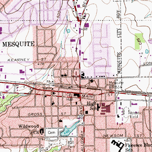 Topographic Map of The Medical Center of Mesquite Heliport, TX