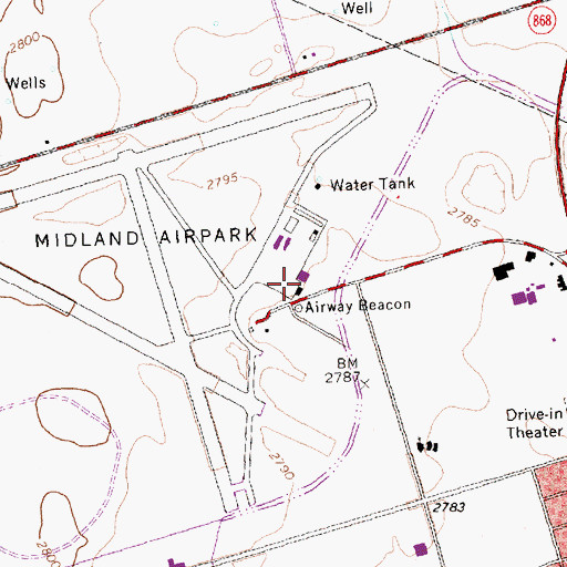 Topographic Map of Midland Airpark, TX