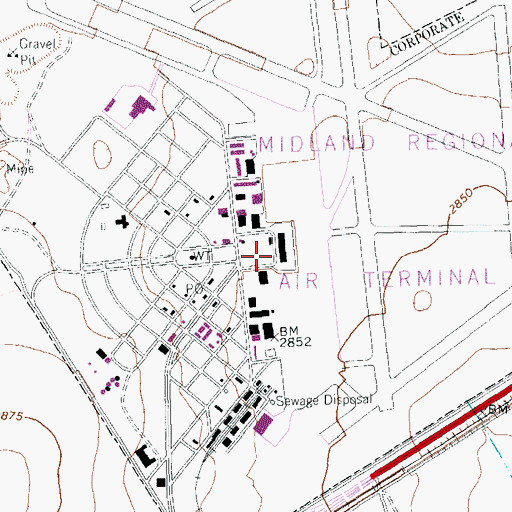 Topographic Map of Midland International Airport, TX