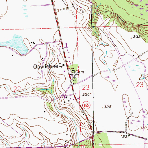 Topographic Map of Oswichee Cemetery, AL