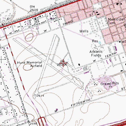 Topographic Map of Roy Hurd Memorial Airport, TX