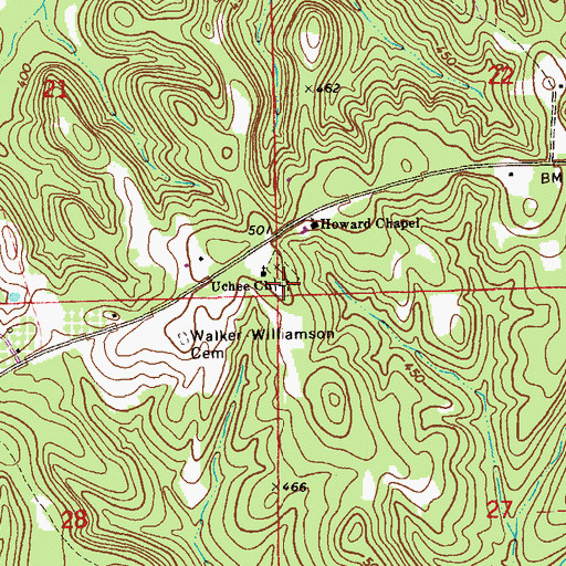 Topographic Map of Uchee Cemetery, AL