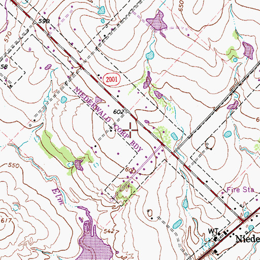 Topographic Map of Jim Roach Field Airport (historical), TX