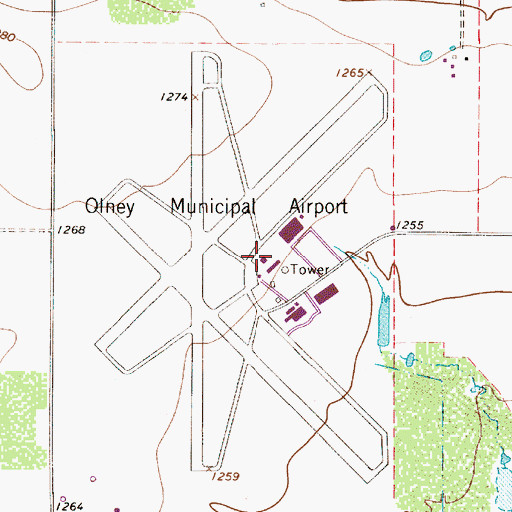 Topographic Map of Olney Municipal Airport, TX