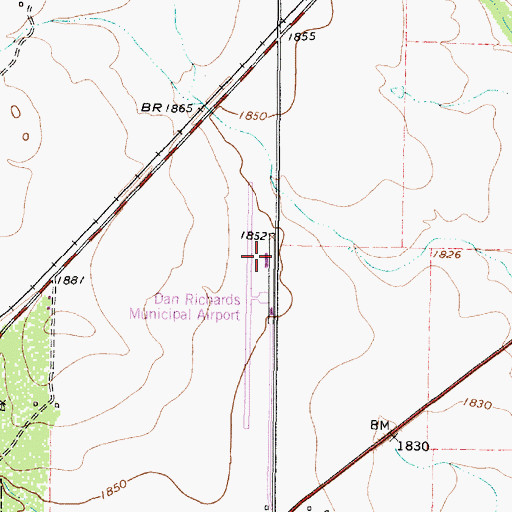 Topographic Map of Dan E Richards Municipal Airport, TX