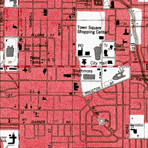 Topographic Map of Southmore Medical Center Heliport, TX