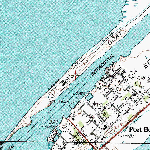 Topographic Map of Houston Oil and Minerals Port Bolivar Heliport, TX