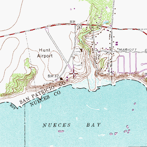 Topographic Map of Hunt Airport, TX