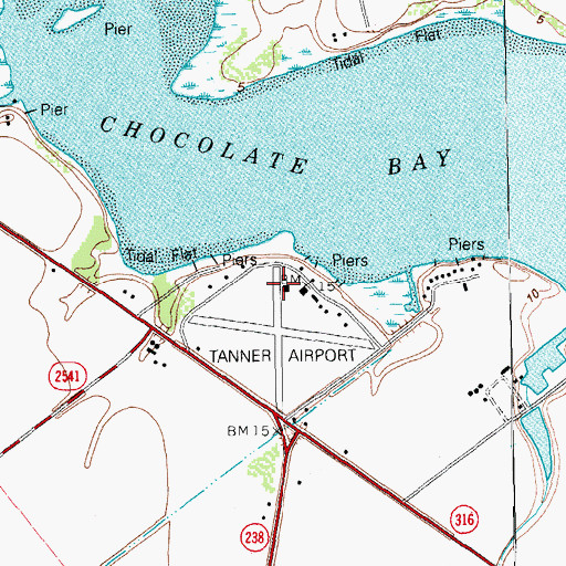 Topographic Map of Tanner's Airport, TX