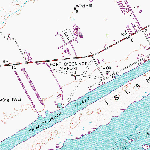 Topographic Map of Port O'Connor Private Airport, TX