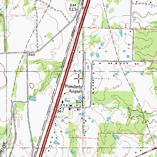 Topographic Map of Powderly Airport (historical), TX