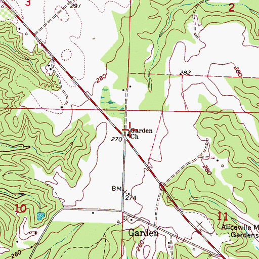 Topographic Map of Garden Cemetery, AL