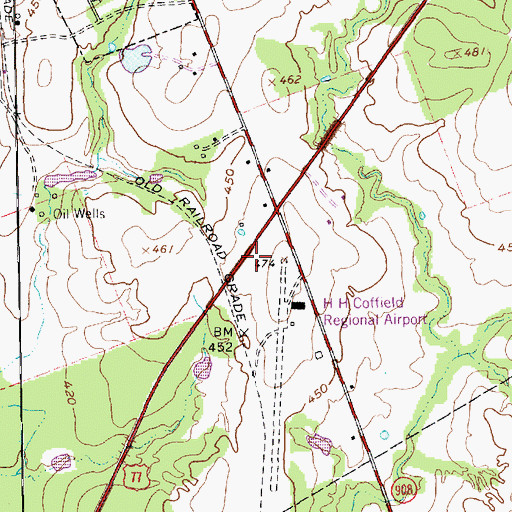 Topographic Map of H H Coffield Regional Airport, TX