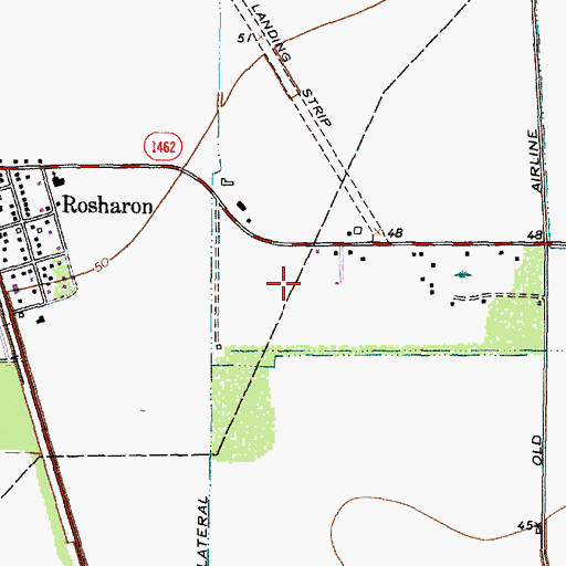 Topographic Map of Riceland Flying Service Airport (historical), TX