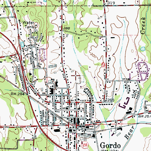 Topographic Map of Gordo City Cemetery, AL
