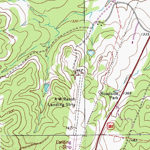 Topographic Map of Moursund Ranch Airport, TX