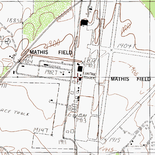 Topographic Map of San Angelo Regional Airport/Mathis Field, TX