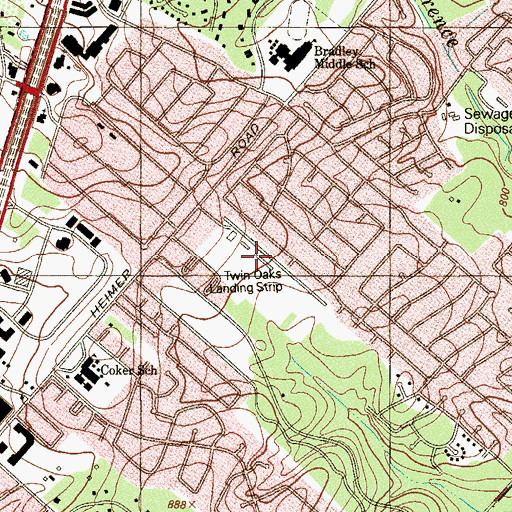 Topographic Map of Twin-Oaks Airport, TX