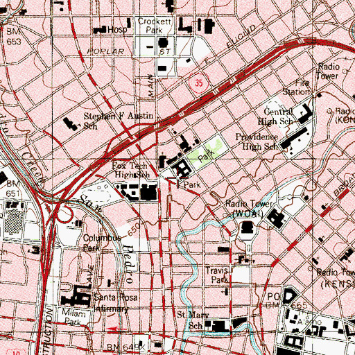 Topographic Map of Baptist Medical Center Heliport, TX
