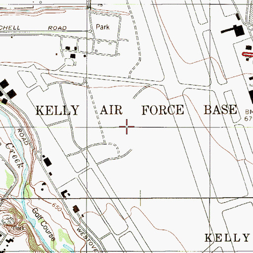 Topographic Map of Kelly Air Force Base (historical), TX