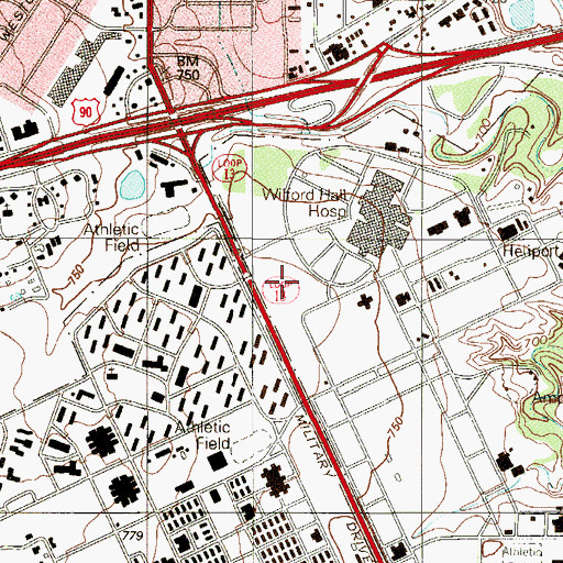 Topographic Map of Wilford Hall Medical Center Heliport, TX