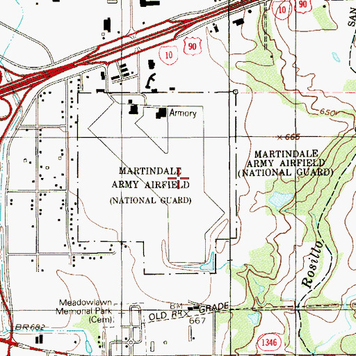 Topographic Map of Martindale Army Air Field, TX