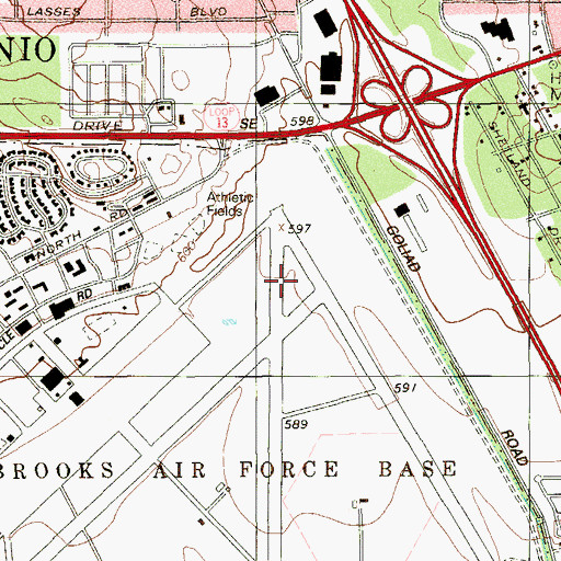 Topographic Map of Brooks Air Force Base (historical), TX