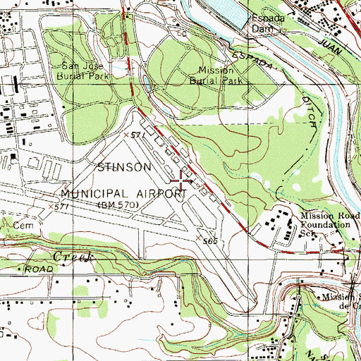 Topographic Map of Stinson Municipal Airport, TX