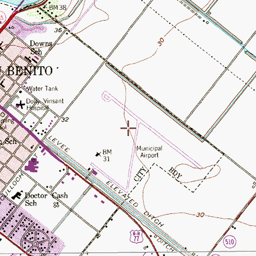 Topographic Map of San Benito Municipal Airport (historical), TX