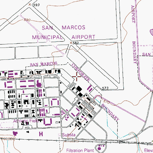Topographic Map of San Marcos Municipal Airport, TX