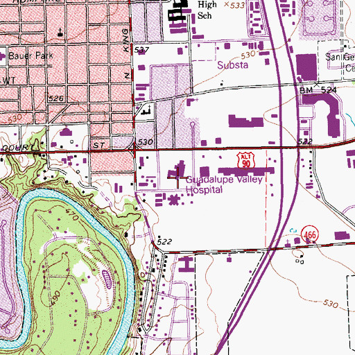 Topographic Map of Guadalupe Hospital Heliport, TX