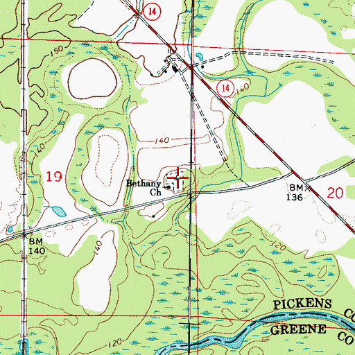 Topographic Map of Old Bethany Cemetery, AL