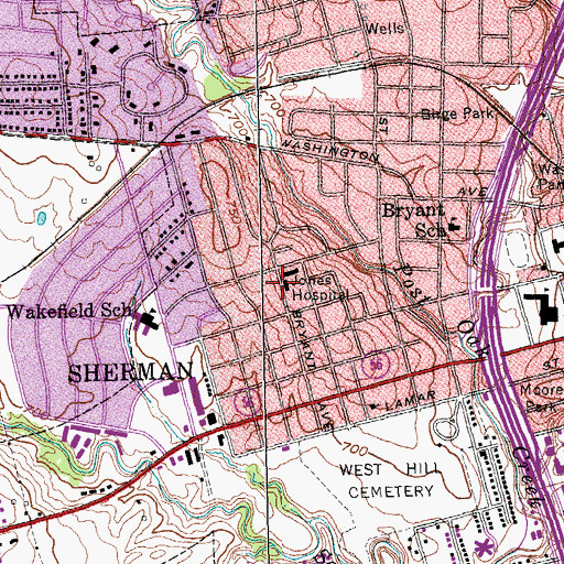 Topographic Map of Wilson N Jones Memorial Hospital Heliport, TX