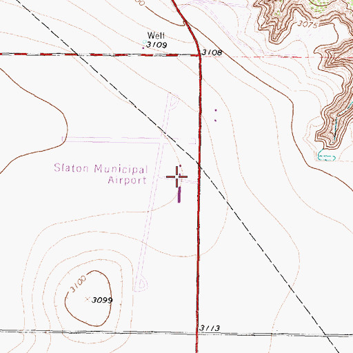 Topographic Map of Slaton Municipal Airport, TX