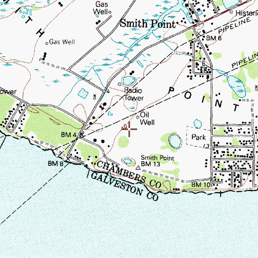 Topographic Map of Houston Oil and Minerals Smith Point Heliport, TX