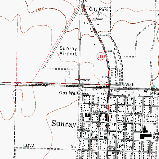 Topographic Map of Sunray Airport, TX