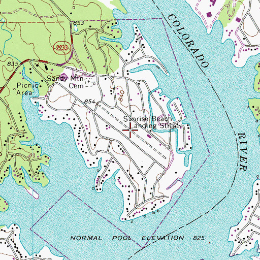 Topographic Map of Sunrise Beach Airport, TX