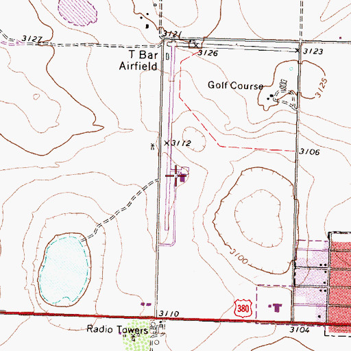 Topographic Map of T-Bar Airport, TX