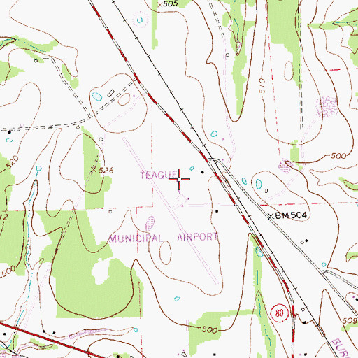 Topographic Map of Teague Municipal Airport, TX