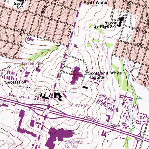 Topographic Map of Scott and White Memorial Hospital Heliport, TX