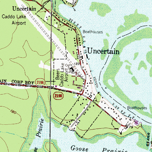 Topographic Map of Fly-N-Fish Lodge Airport (historical), TX